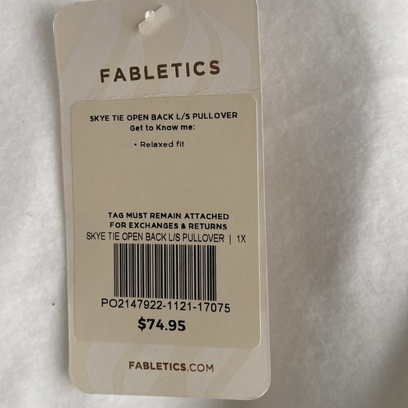 White Fabletics crew neck criss-cross tied back sweatshirt. Size L - Picture 5 of 5